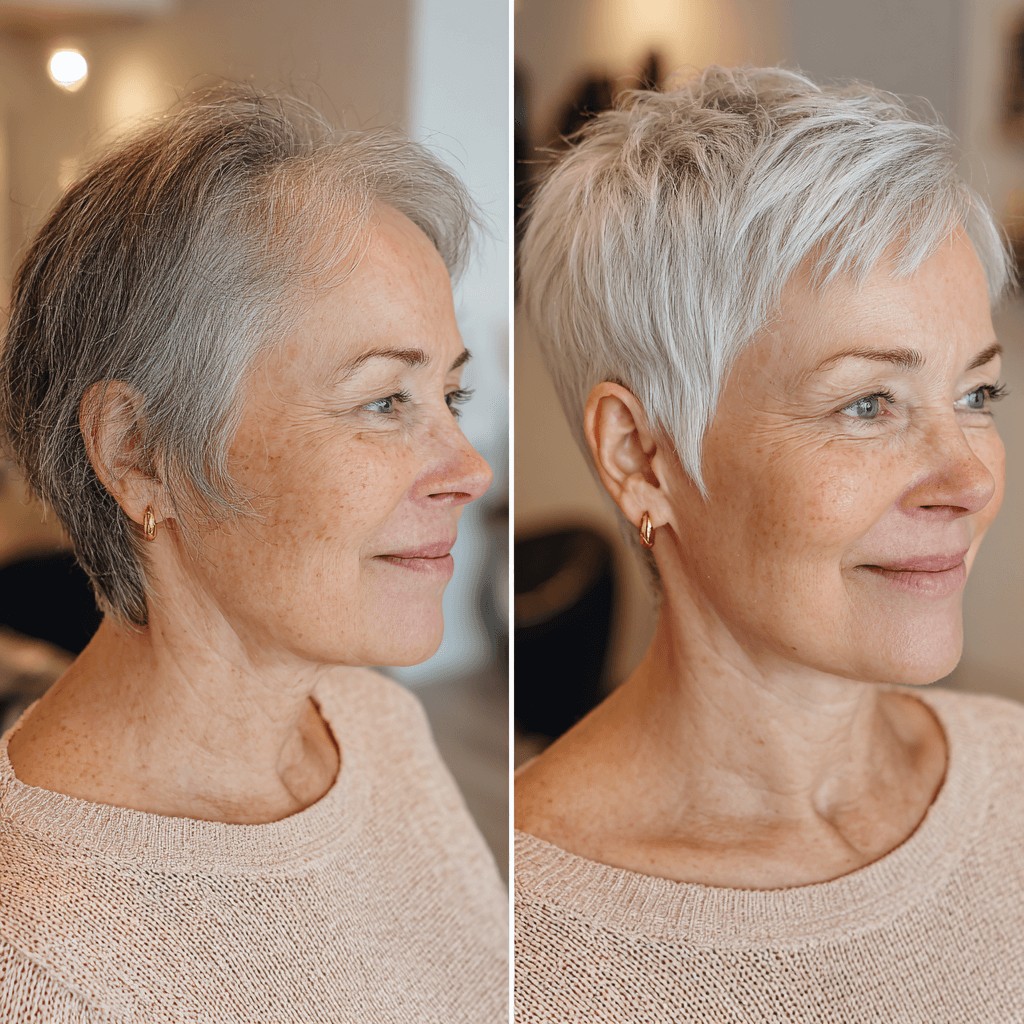 Modern Textured Silver Pixie Cut with Soft Layers