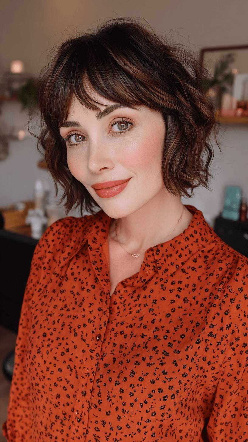 Playful Curly Bob with Baby Bangs
