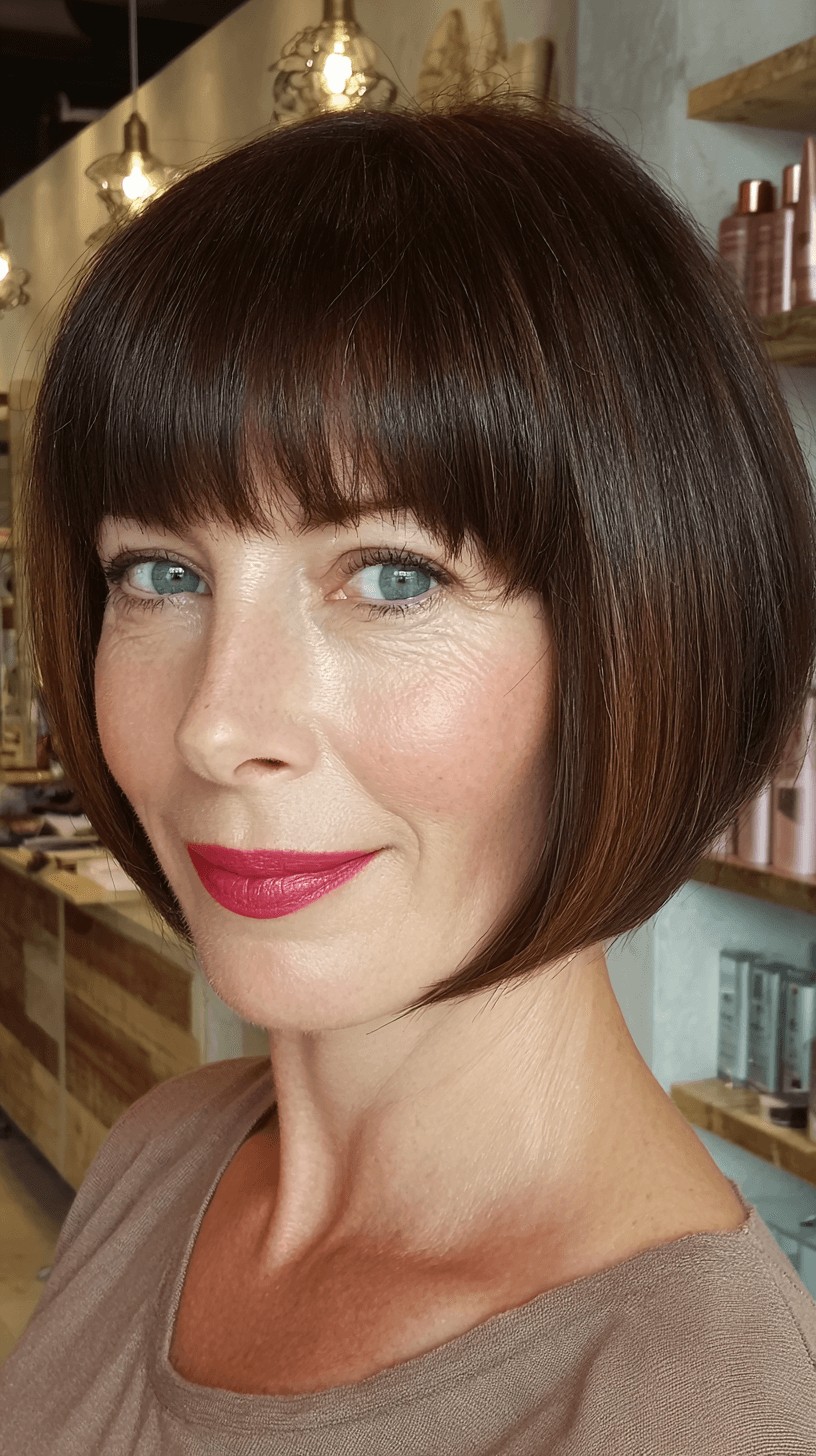 Sleek Angular Pageboy Bob with Fringed Bangs