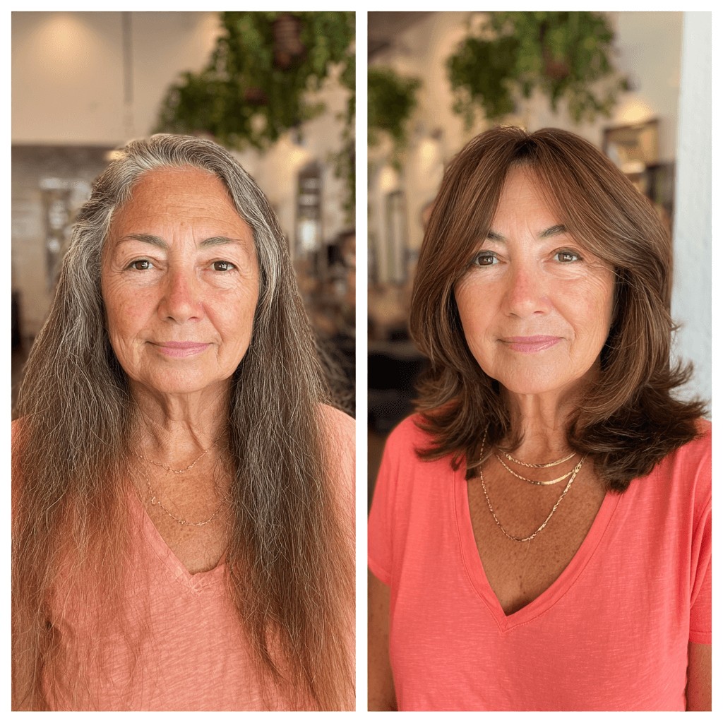 Sleek Layered Brown Lob with Subtle Face-Framing Layers