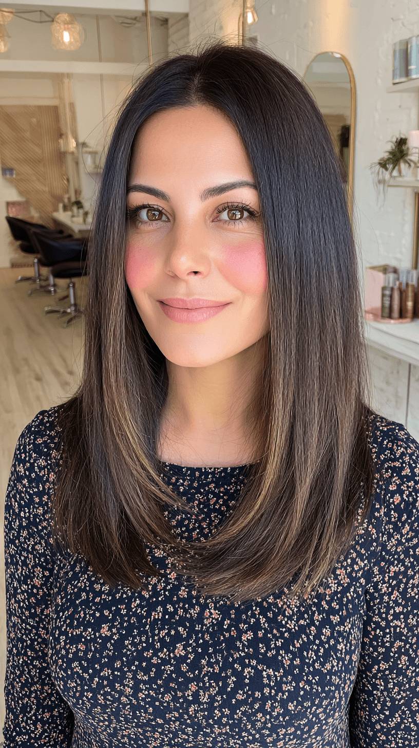 Sleek Long Layered Haircut with Subtle Highlights