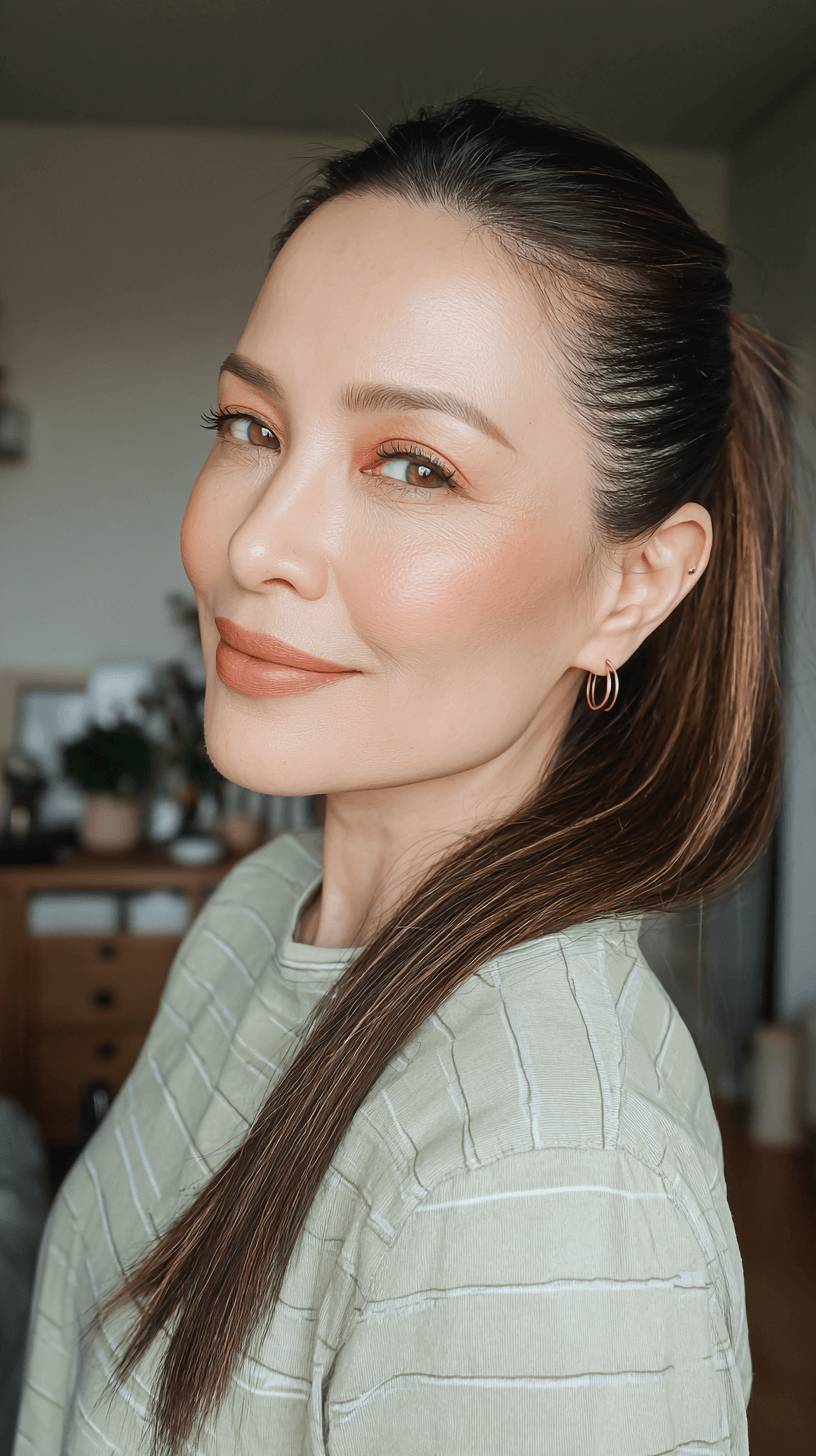 Sleek Long Layered Ponytail with Subtle Dimension