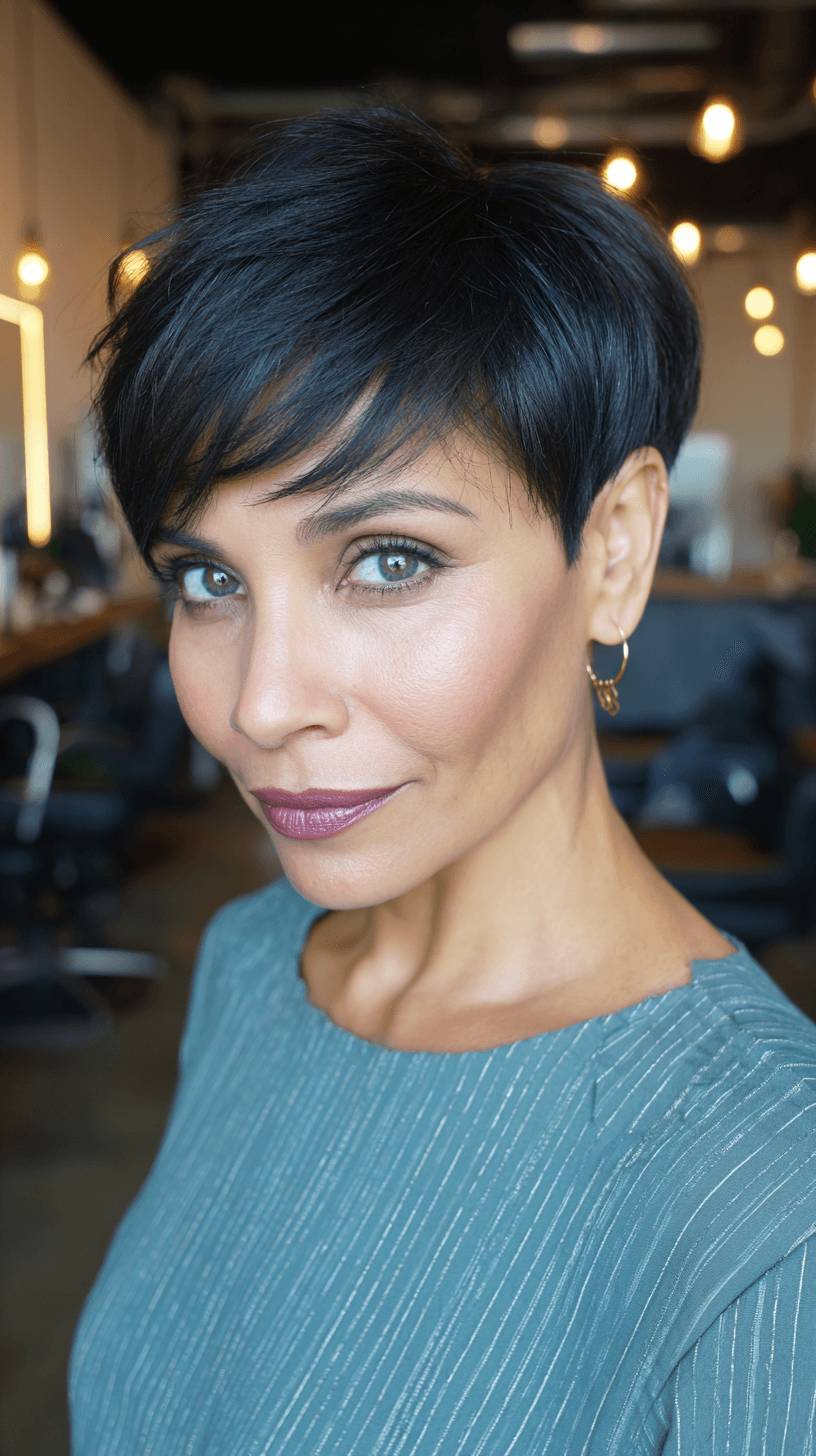 Sleek Short Textured Pixie Cut with Side-Swept Bangs