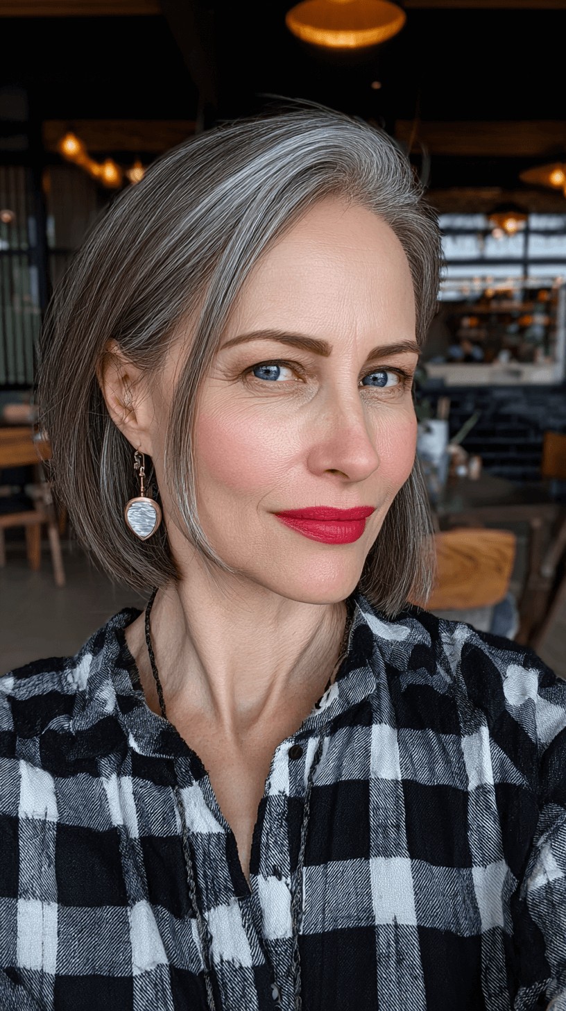 Sleek Silver Blunt Bob with Subtle Textured Layers