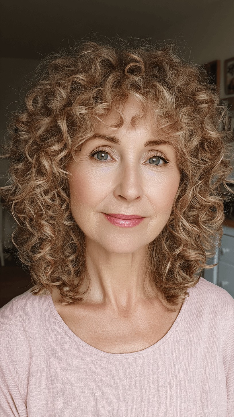 Soft Curly Mid-Length Shag with Defined Layers