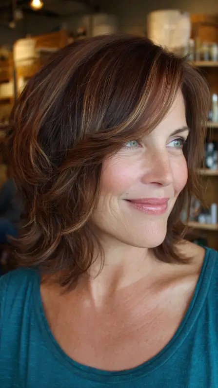 Soft Layered Cut with Warm Chestnut Highlights