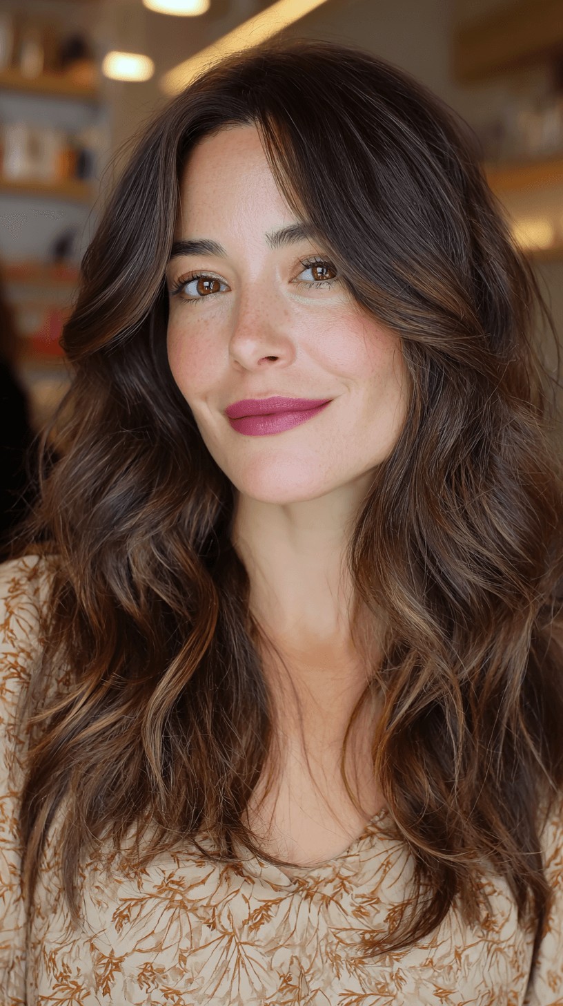 Soft Long Layers with Warm Chestnut Highlights