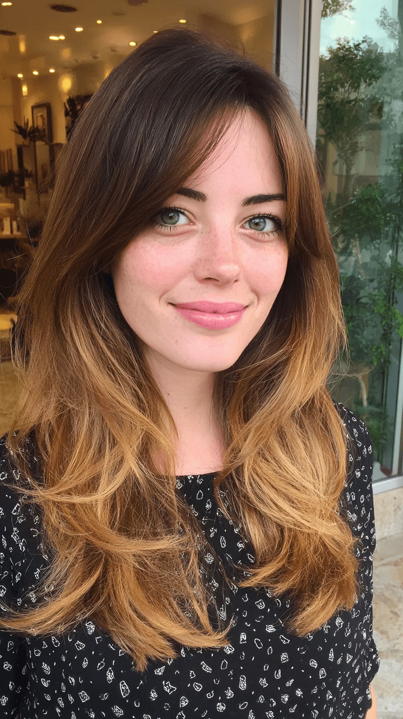 Soft Ombre Long Layers with Face-Framing Bangs