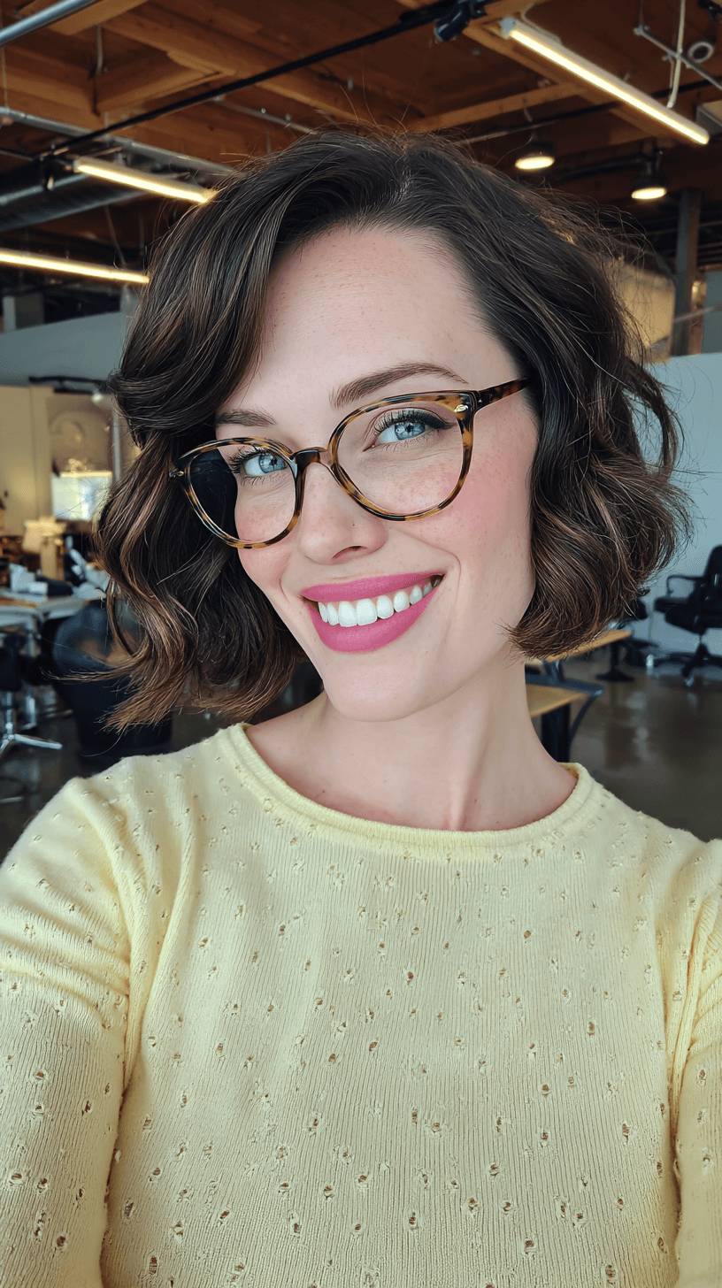 Softly Curled Textured Bob with Side Swept Bangs