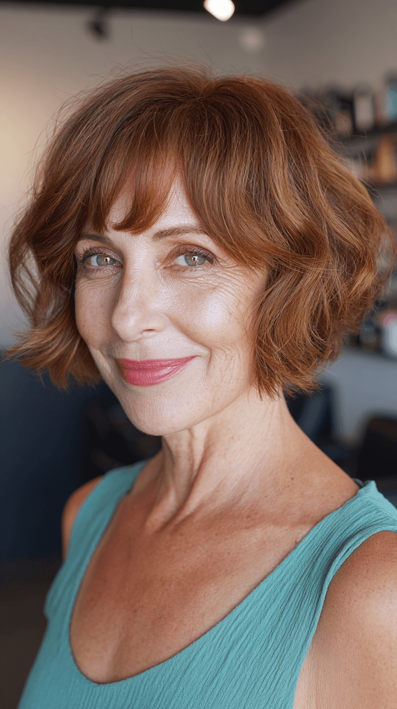 Softly Textured Copper Wavy Bob