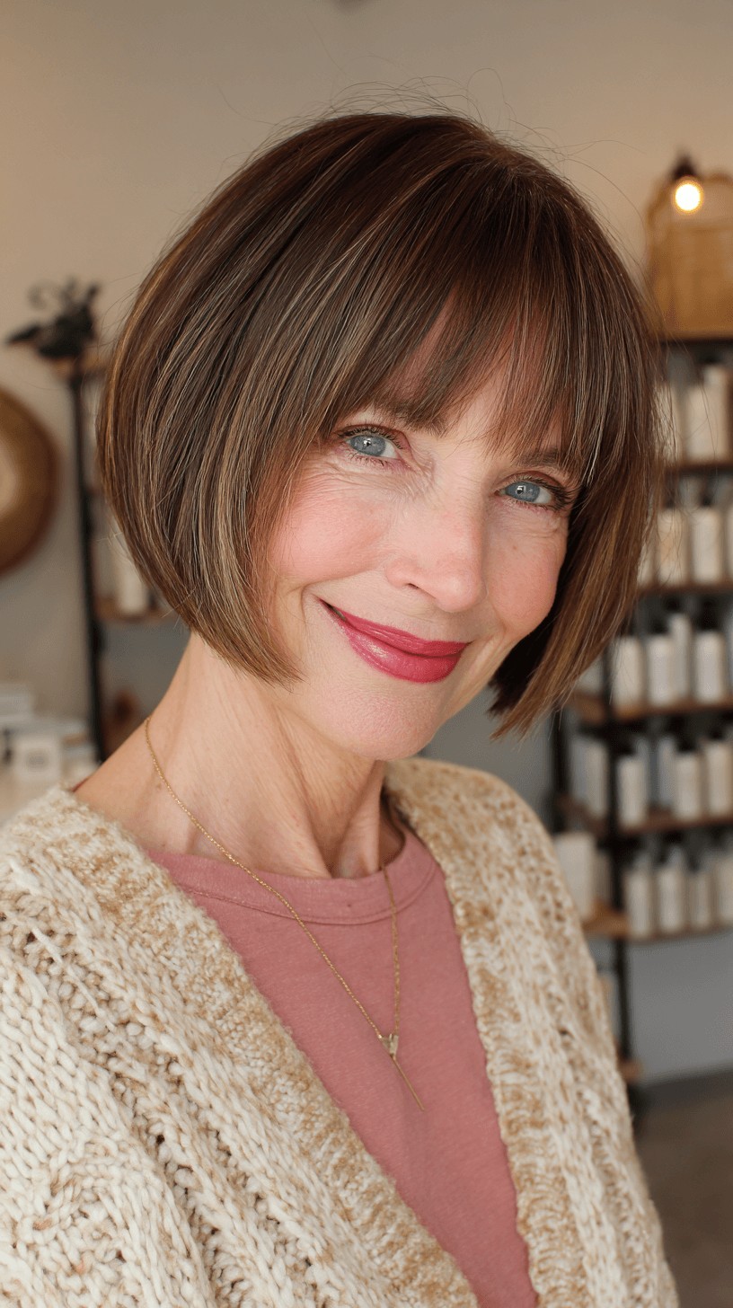 Softly Textured Pageboy Bob with Wispy Bangs