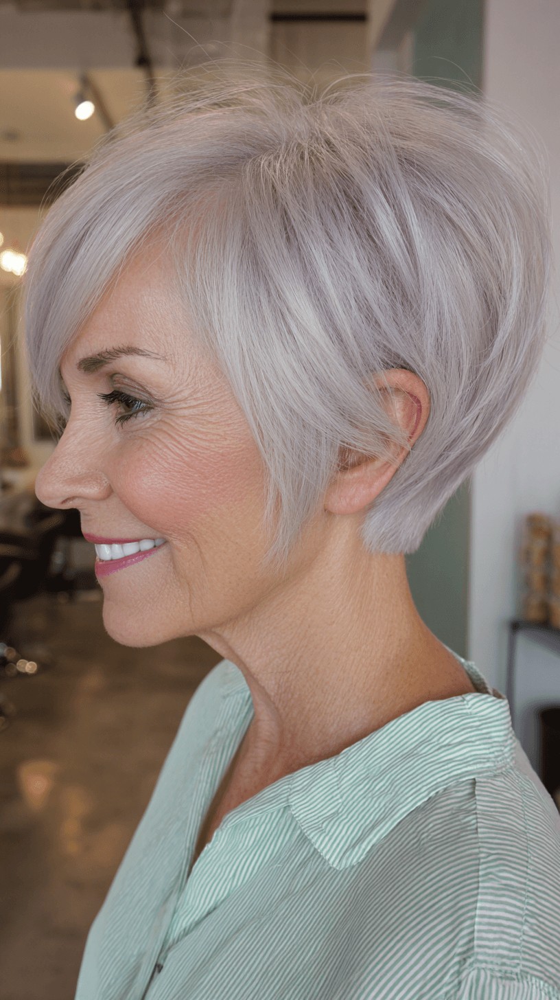 Softly Textured Silver Pixie Cut with Subtle Layers