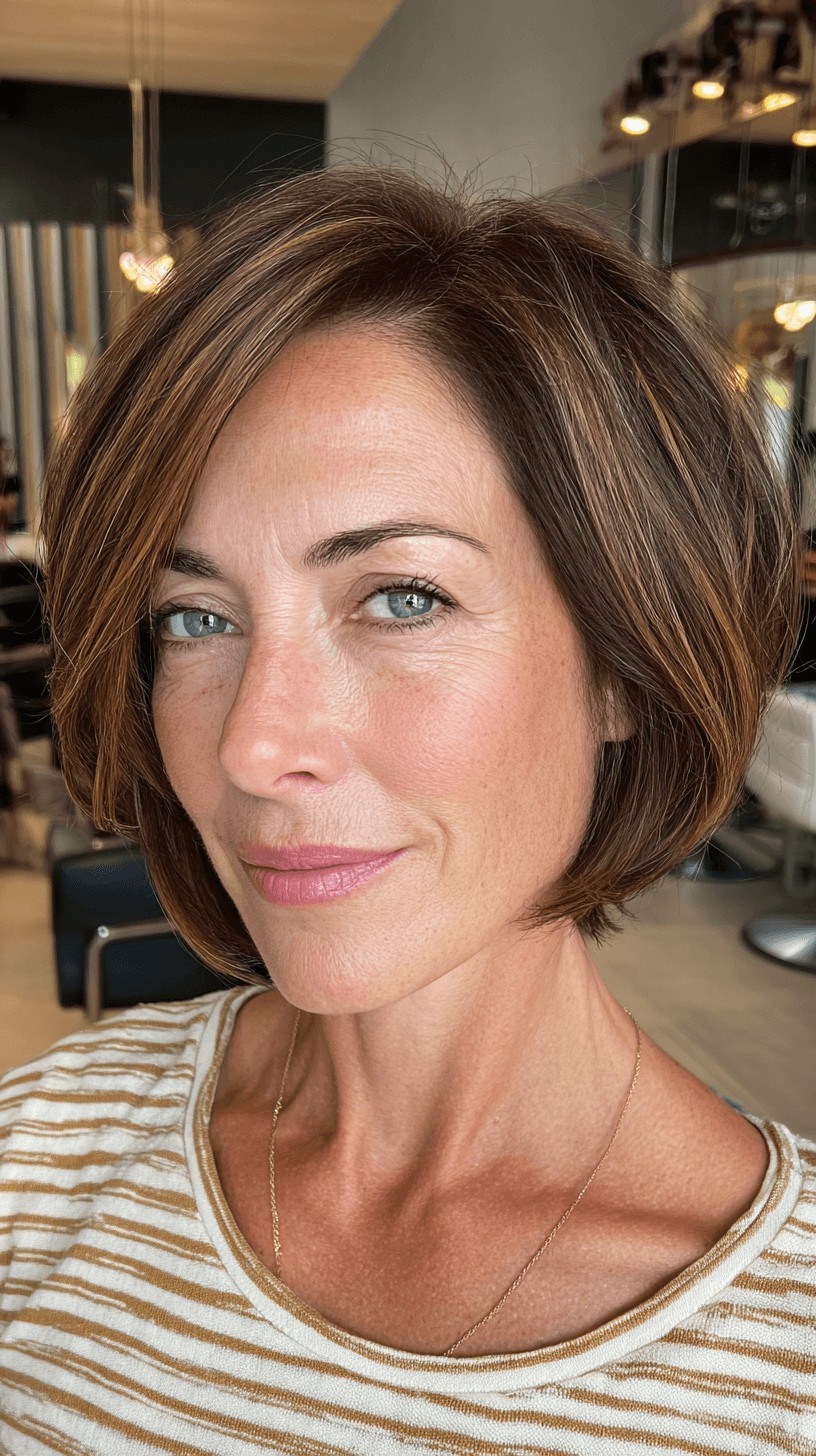 Stylish Chestnut Bob with Subtle Caramel Highlights