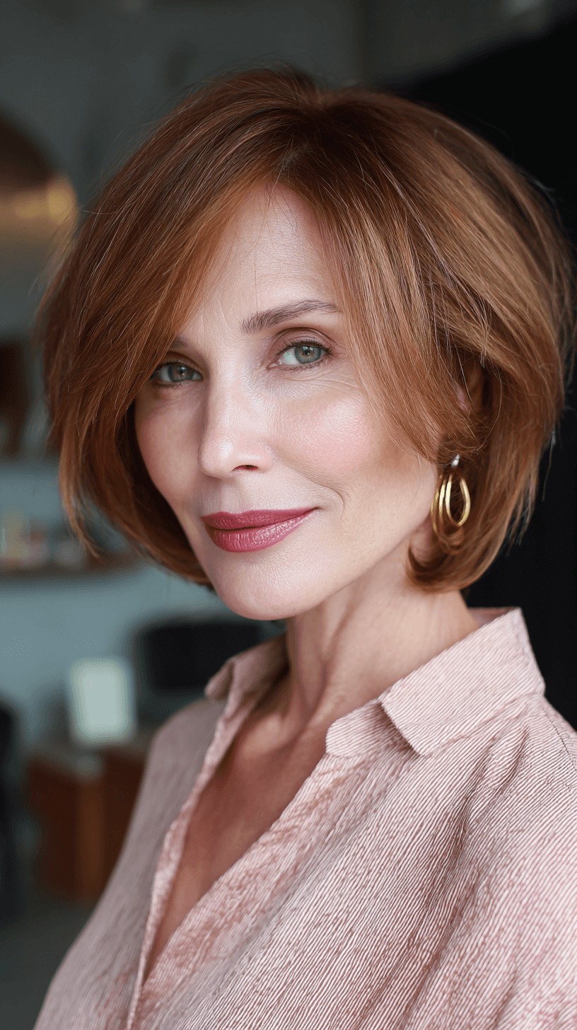 Stylish Copper Bob with Textured Layers