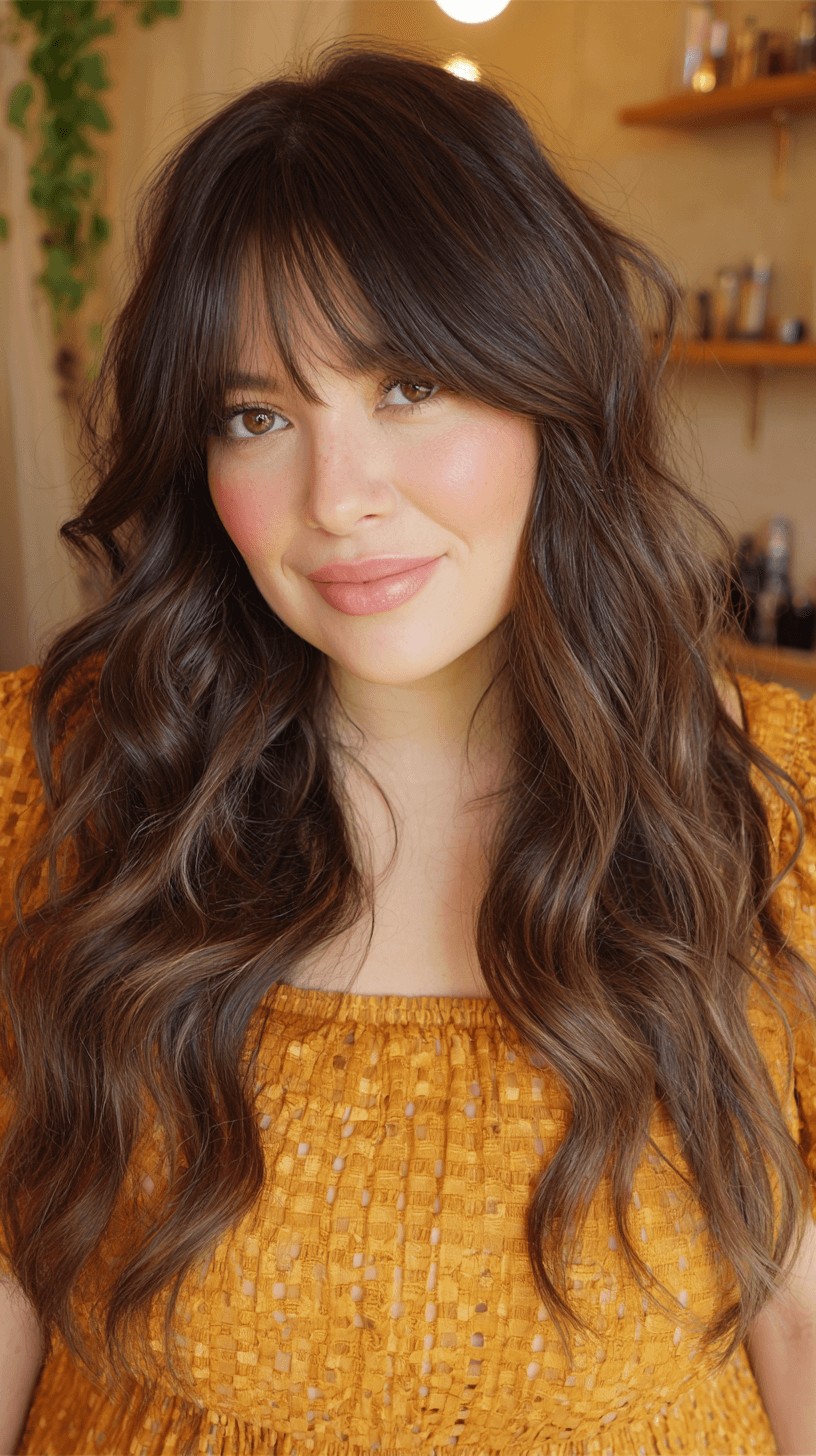 Stylish Long Curtain Bangs with Soft Waves