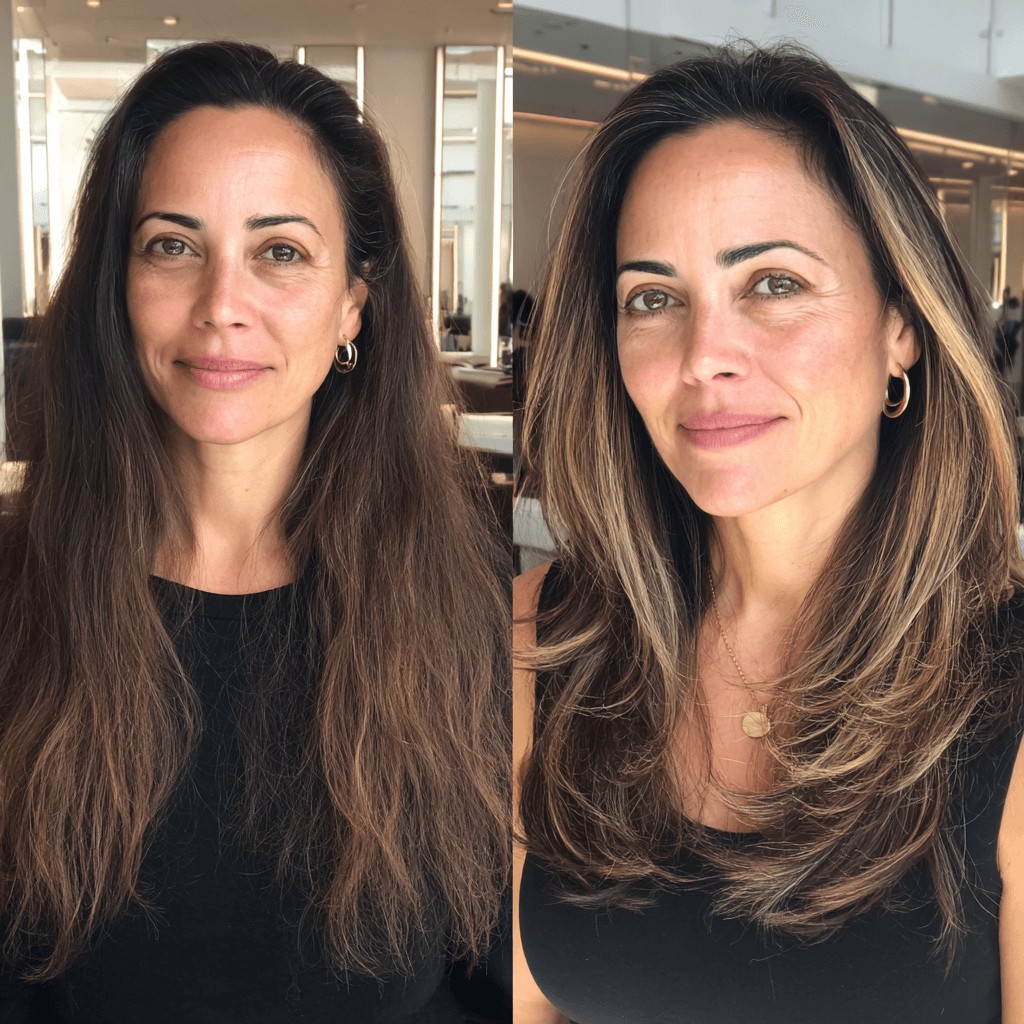 Stylish Long Layers with Bright Blonde Highlights