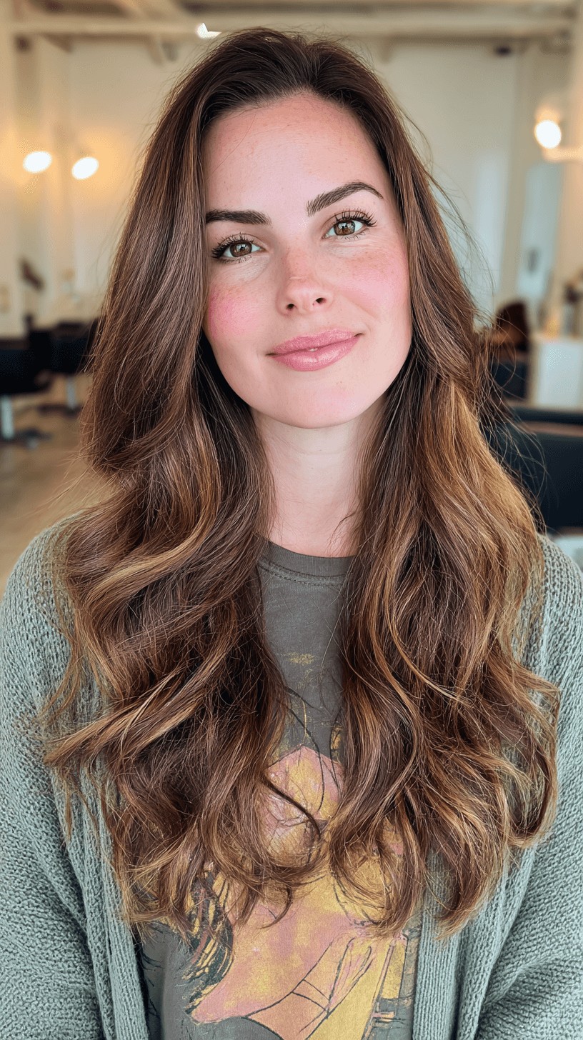 Stylish Long Layers with Subtle Balayage and Textured Ends