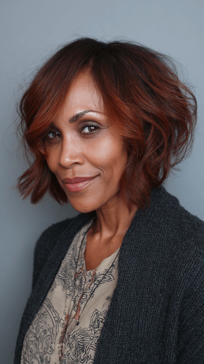 Textured Auburn Bob with Soft Waves