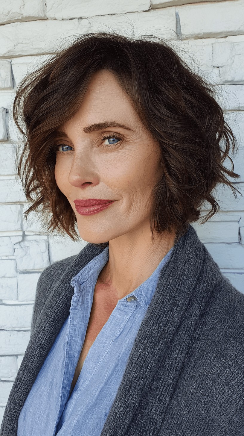 Textured Brunette Bob with Soft, Defined Curls
