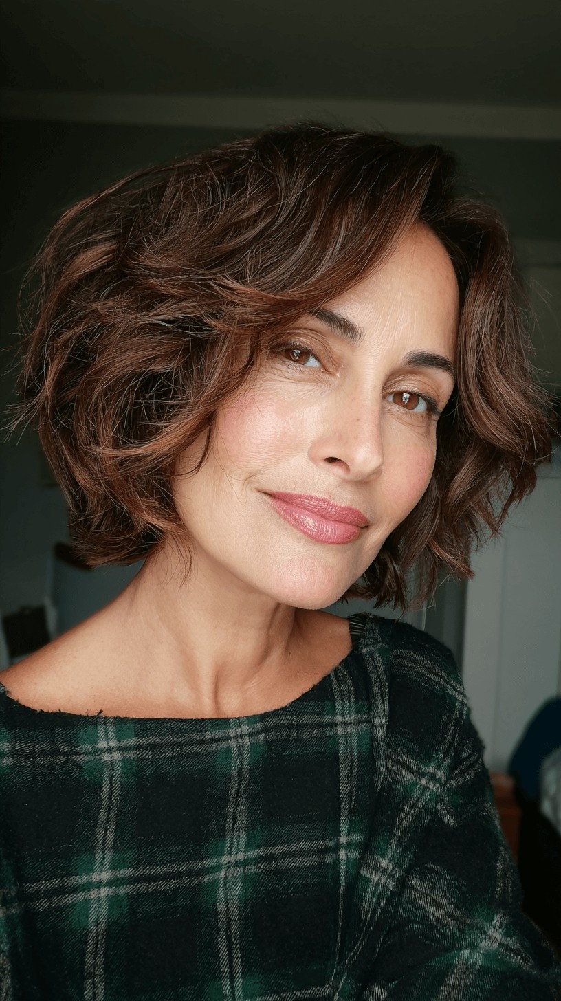 Textured Chocolate Bob with Soft Curls