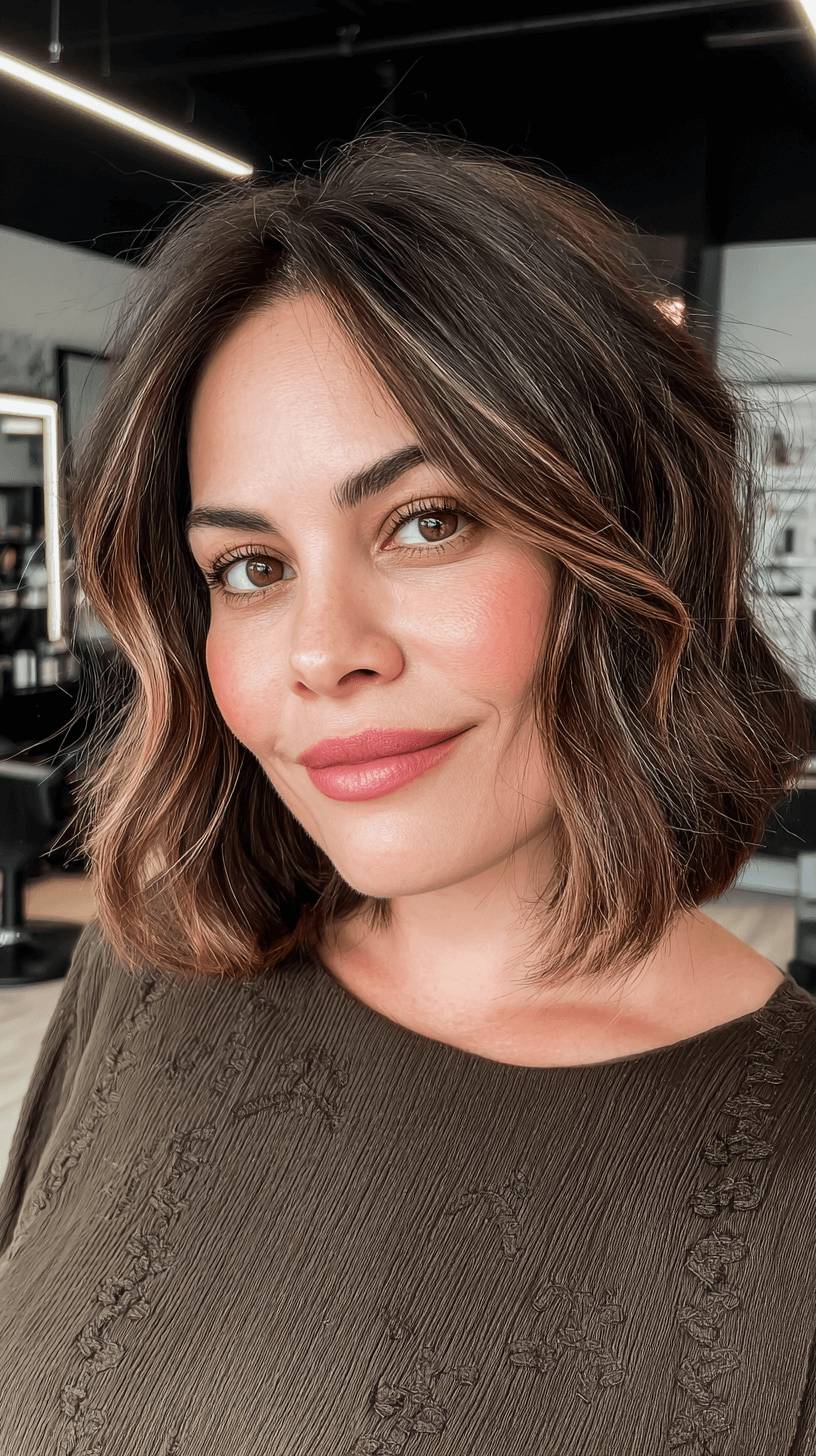 Textured Chocolate Bob with Subtle Highlights