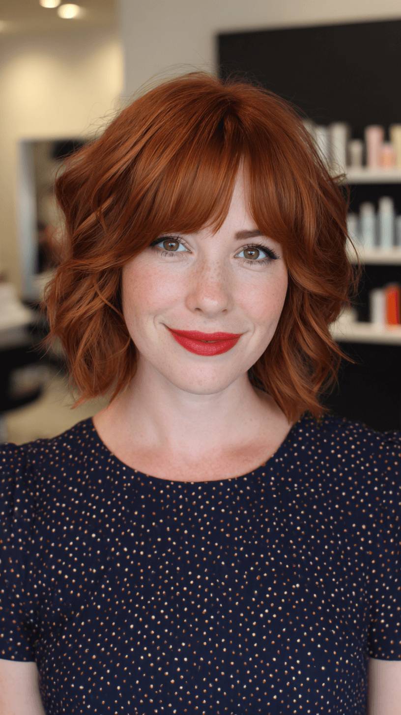 Textured Copper Bob with Flirty Bangs