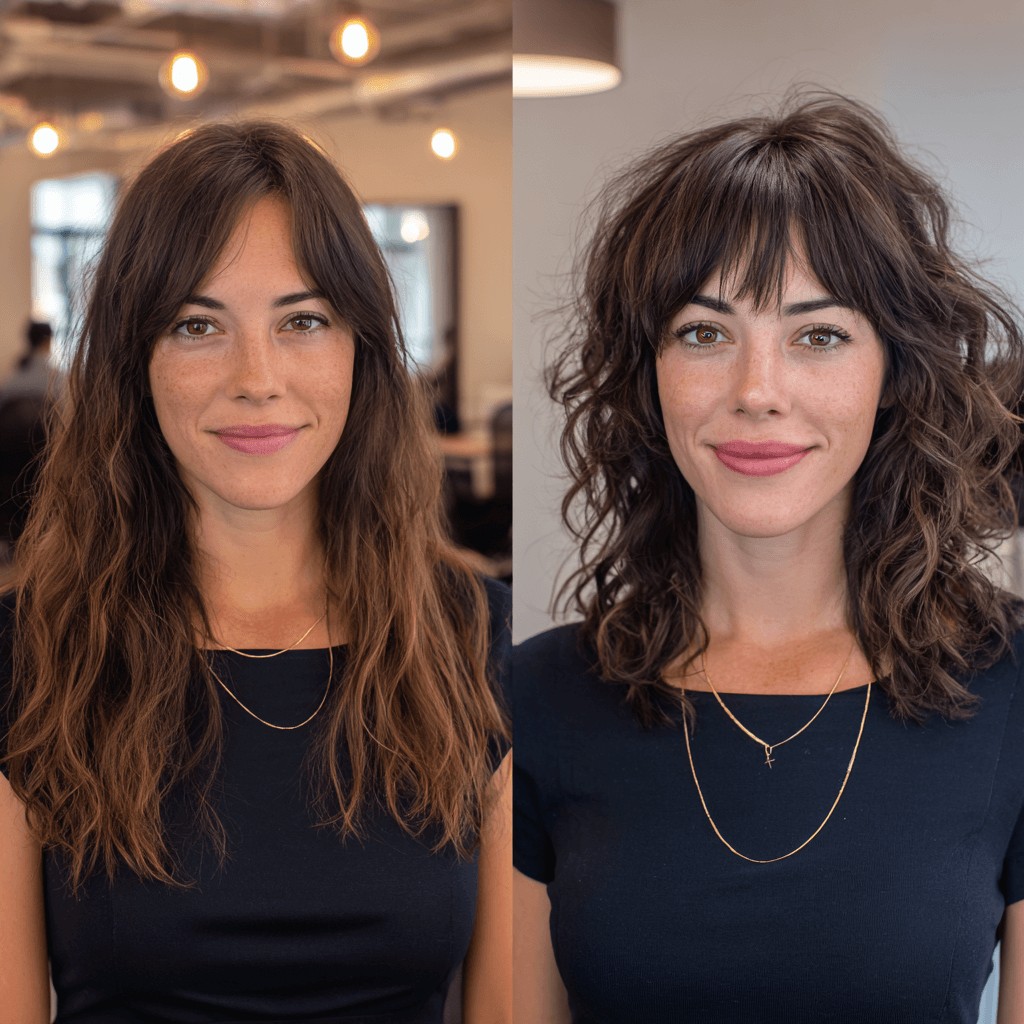 Textured Curly Shag with Soft Bangs