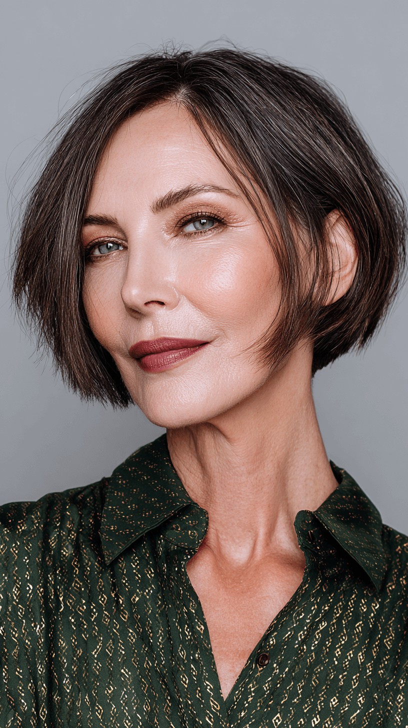 Textured Dark Brown Bob with Soft Face-Framing Layers