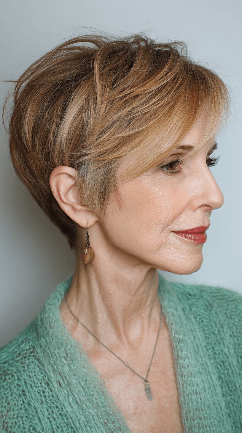 Textured Light Brown Pixie Cut with Subtle Layers