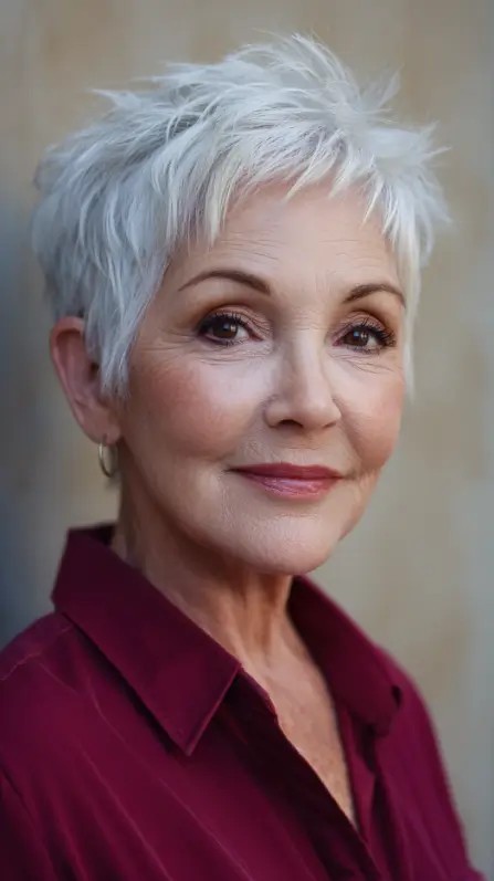 Textured Platinum Pixie with Feathered Layers