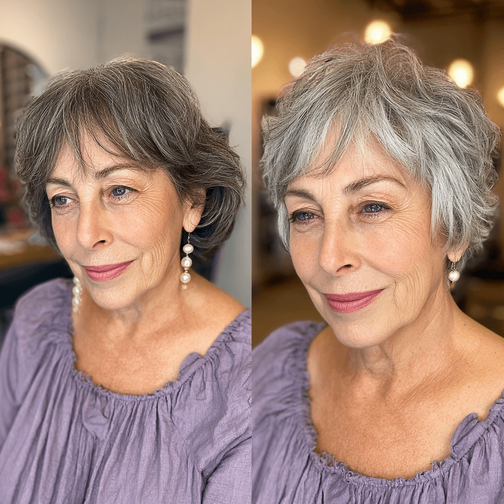 Textured Silver Crop with Soft Side-Swept Bangs