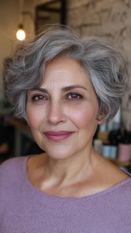Textured Silver Pixie with Soft Waves