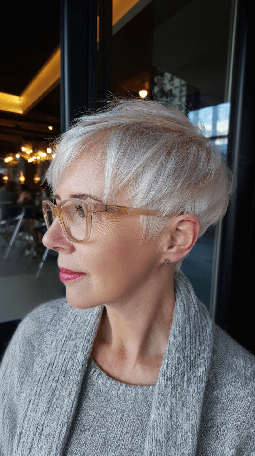 Textured White Pixie Cut with Soft Layers