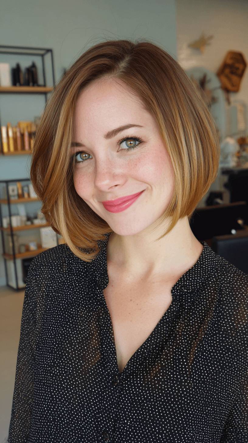 Trendy Warm Toned Bob with Subtle Layers