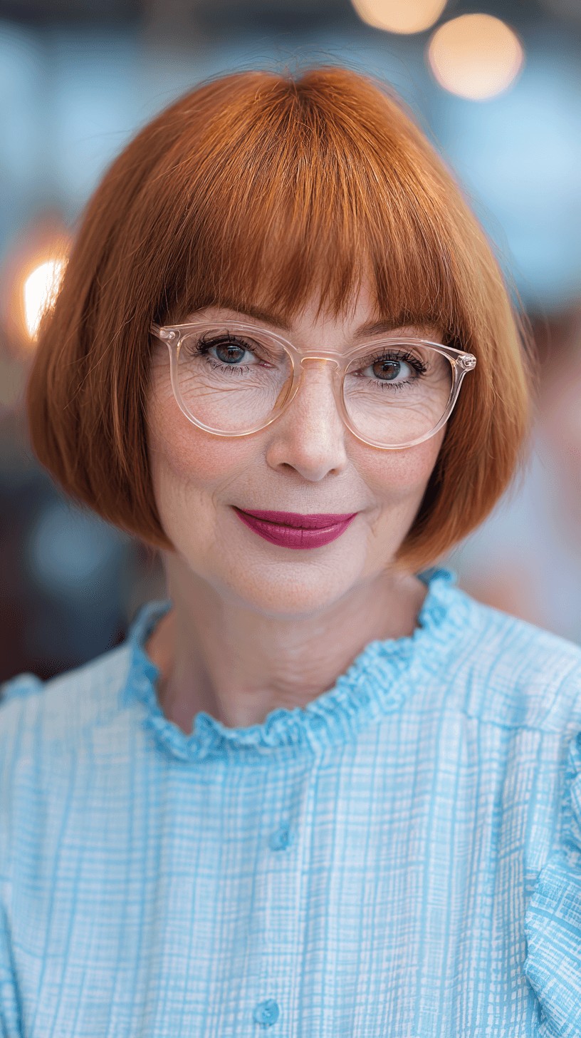 Vibrant Copper Pageboy Bob with Blunt Fringe