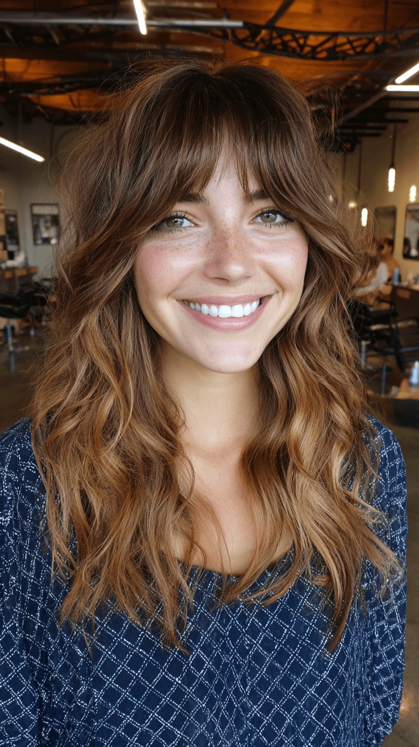 Voluminous Layered Curtain Bangs with Natural Texture
