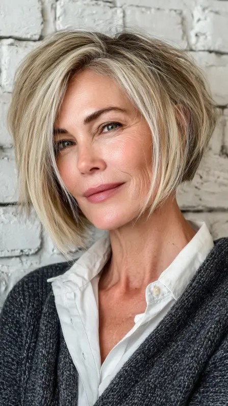 Chic Asymmetrical Textured Bob with Subtle Highlights