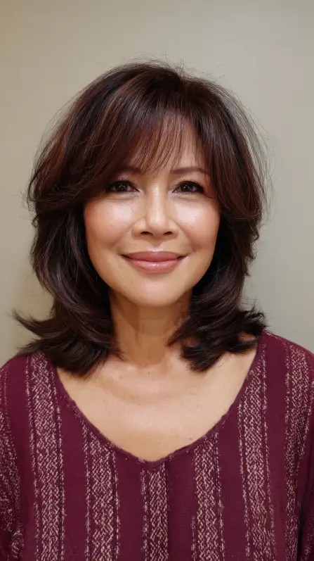 Chic Layered Shoulder-Length Cut with Soft Bangs