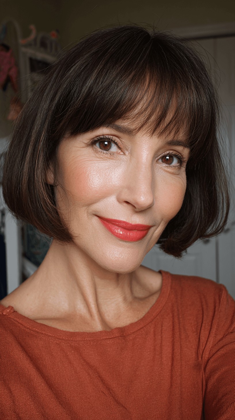 Chic Textured Pageboy Bob with Soft Fringed Bangs
