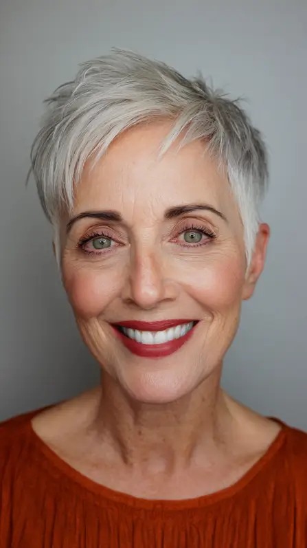 Chic Textured Silver Pixie with Effortless Volume