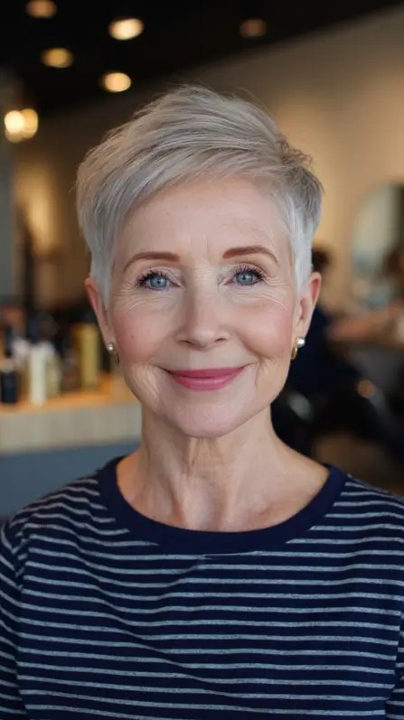 Chic Textured Silver Pixie with Soft Layers