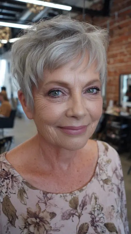 Chic Textured Silver Pixie with Subtle Layers