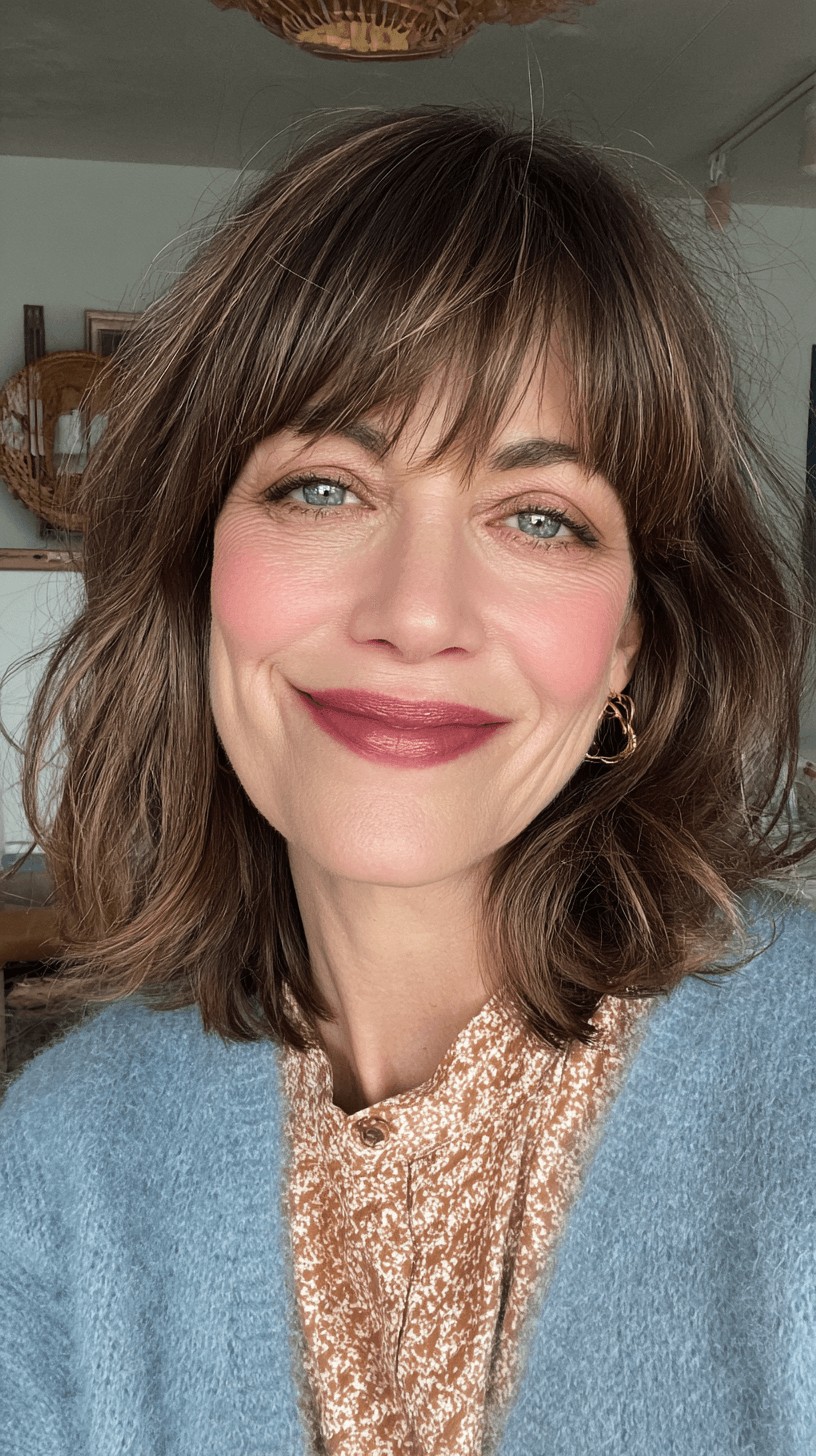 Choppy Medium-Length Cut with Wispy Bangs