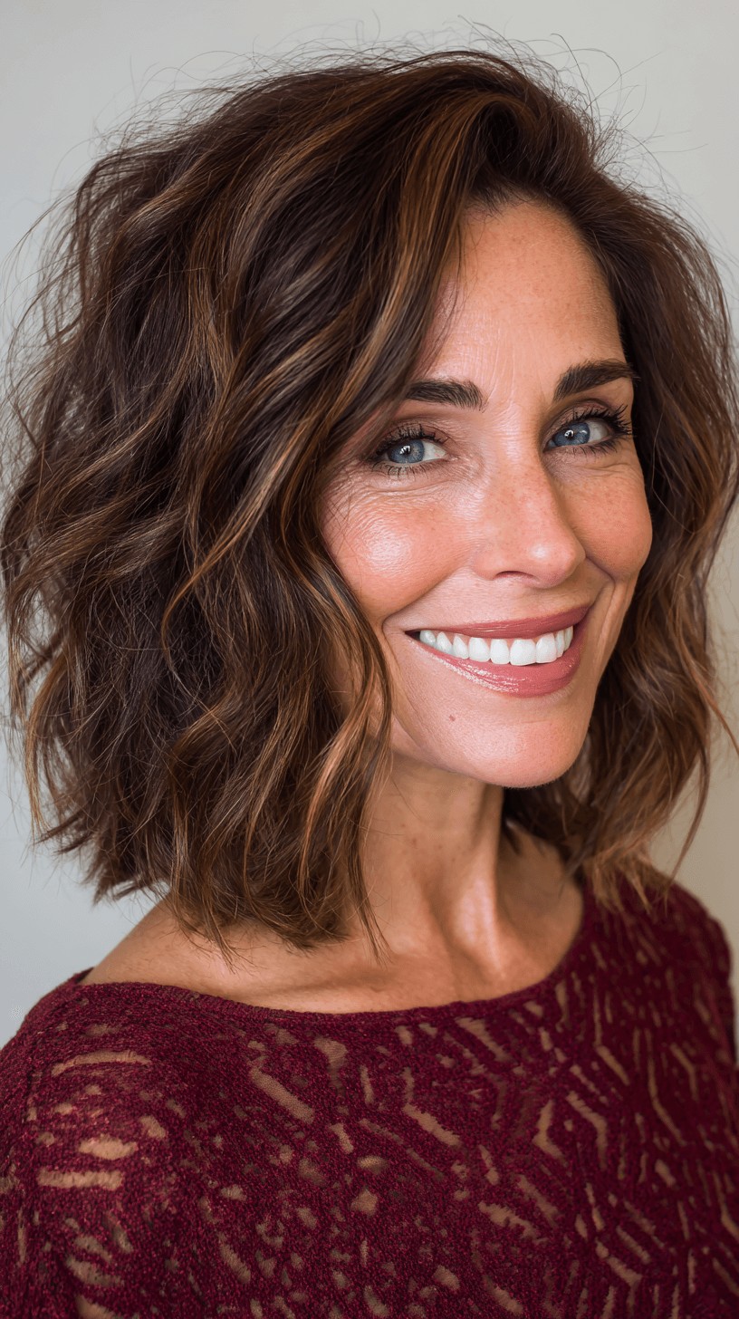 Effortlessly Chic Medium-Length Textured Cut with Warm Highlights