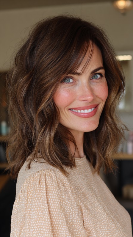 Effortlessly Textured Shoulder-Length Waves with Face-Framing Layers
