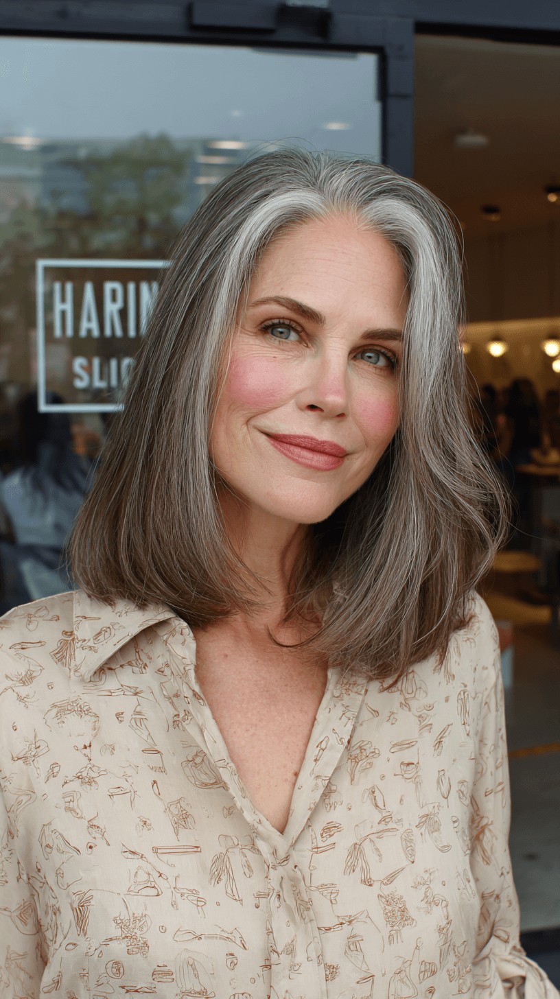 Elegant Silver-Gray Medium-Length Blunt Cut