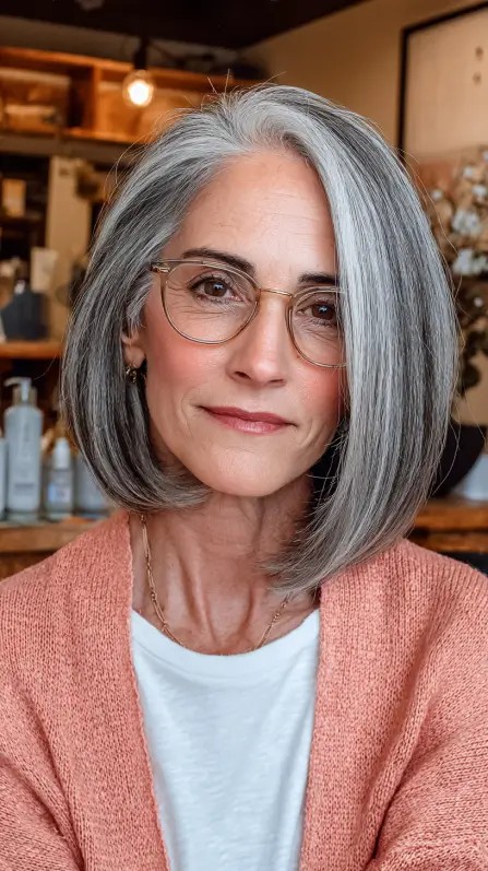 Modern Blunt Cut with Subtle Gray Highlights
