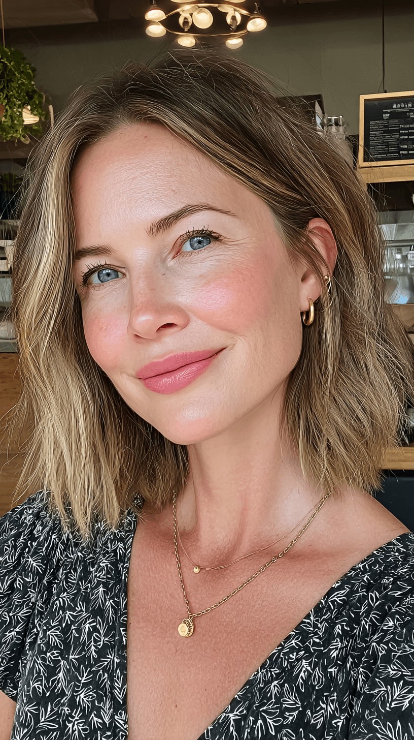 Modern Textured Teddy Bronde Lob with Soft Waves