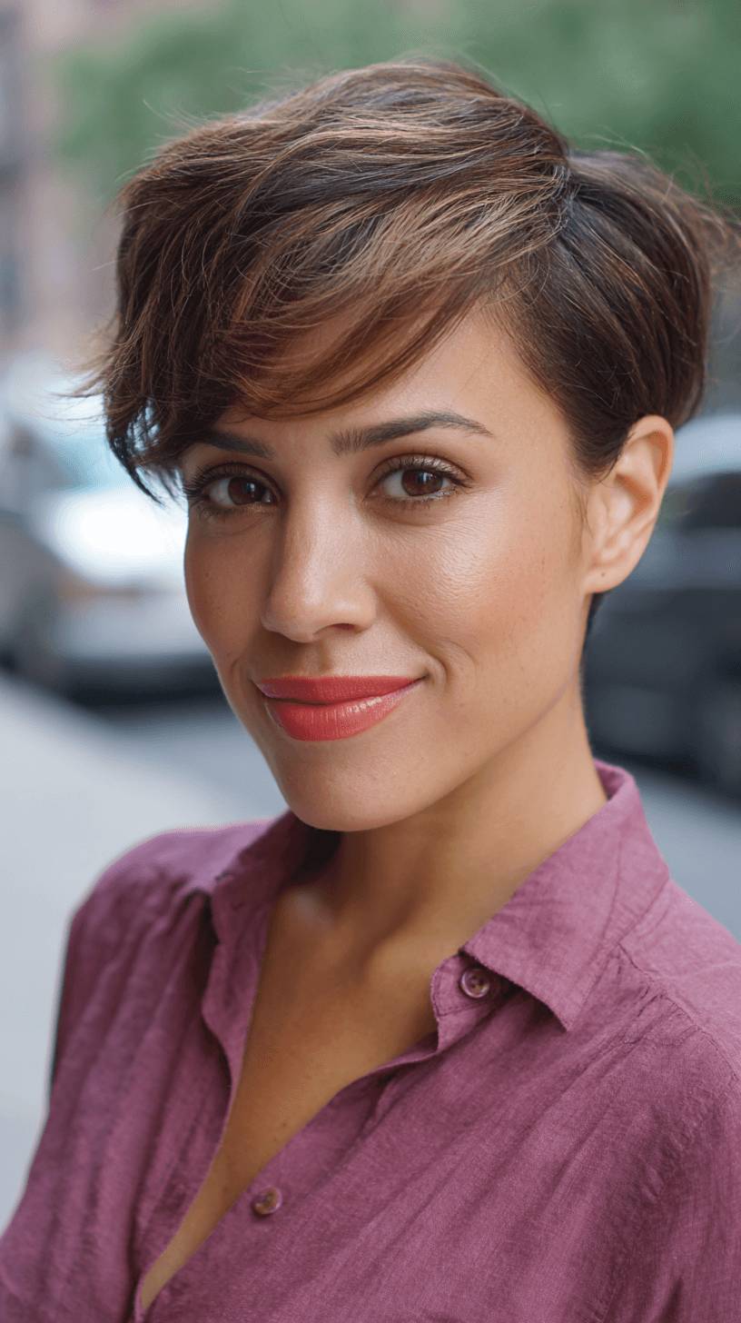 Playful Side-Swept Pixie with Textured Bangs