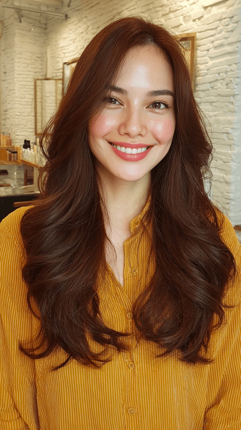 Radiant Long Hair with Soft Waves and Warm Chestnut Tones